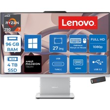 Lenovo Ideacentre Aıo 27AKP10 Amd Ryzen™ 7 250 Aı Upto 5.1ghz 96GB Ddr5 4tb SSD Amd Radeon™ 780M 27" Fhd (1920X1080) IPS 300NITS WIN11PRO Allınone Bilgisayar F0JE002STRP35+ZETTAUSBBELLEK