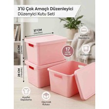 Ness Global 3 Adet Kapaklı Plastik Düzenleyici Kutusu (17 Litre) - Banyo, Mutfak, Çocuk Odası Organizer
