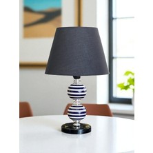 Feray Home Abajur - Toplu Lacivert Klasik Zebra Siyah Şapka Gümüş
