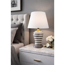 Feray Home Abajur - Şah Gri Klasik Zebra Beyaz Şapka Gold