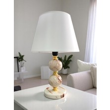 Feray Home Abajur - Toplu Kahverengi Marble Beyaz Şapka Gold
