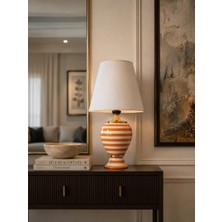 Feray Home Abajur - Sultan Soft Sarı Zebra Beyaz Şapka Gold