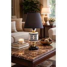 Feray Home Abajur - Oval Siyah Versa Desen Siyah Şapka Gold