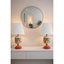 Feray Home Abajur - 2'li Oval Limon Dama Beyaz Şapka Gold