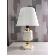 Feray Home Abajur - Oval Beyaz Mermer Beyaz Şapka Gold