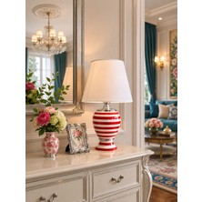 Feray Home Abajur - Sultan Kırmızı Zebra Beyaz Şapka Gümüş