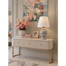 Feray Home Abajur - Sultan Gri Zebra Beyaz Şapka Gold