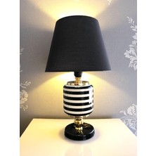 Feray Home Abajur - Oval Siyah Klasik Zebra Siyah Şapka Gold