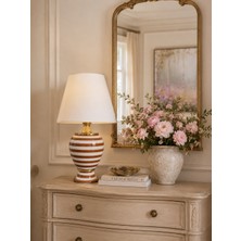 Feray Home Abajur - Sultan Kahverengi Zebra Beyaz Şapka Gold