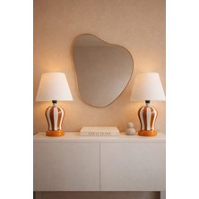 Feray Home Abajur - 2'li Şah Kahverengi Dik Çizgi Beyaz Şapka Gümüş