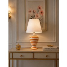 Feray Home Abajur - Sultan Soft Sarı Zebra Beyaz Şapka Gümüş