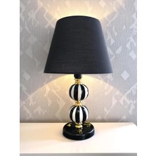 Feray Home Abajur - Toplu Siyah Dik Çizgi Siyah Şapka Gold