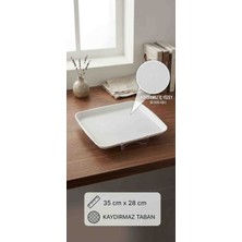 Ness Global Silikon Dokulu ve Kaydırmaz Tabanlı Beyaz Plastik Sunum Tepsisi (35X28 Cm)