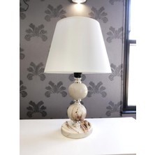 Feray Home Abajur - Toplu Kahverengi Marble Beyaz Şapka Gümüş