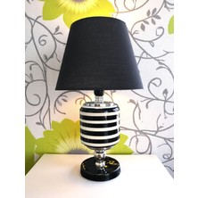 Feray Home Abajur - Oval Siyah Klasik Zebra Siyah Şapka Gümüş