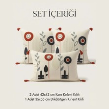 Destiva Home Punch Nakışlı Dekoratif Kırlent Seti 2 Kare 1 Dikdörtgen Kırlent Kılıfı 3lü Boho Modern Salon Seti
