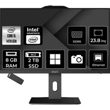 MSI Msı Pro AP242P Intel Core I5 14400 8gb Ram 2tb SSD UHD Graphics 23.8" Full Hd (1920X1080) WIN11 Pro 14M-649XEUP504 Siyah All In One Bilgisayar + Per4 USB Bellek