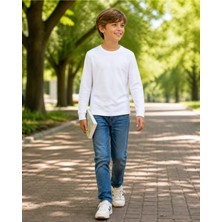 Fasıla Giyim Beyaz Unisex Çocuk Sade Uzun Kollu Tişört - 12 Yaş