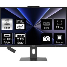 MSI Msı Pro AP272P Intel Core I5 14400 96GB Ram 2tb SSD UHD Graphics 27" Full Hd (1920X1080) Freedos 14M-867XEUP352 Siyah All In One Bilgisayar + Per4 USB Bellek