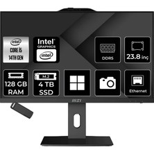 MSI Msı Pro AP242P Intel Core I5 14400 128GB Ram 4tb SSD UHD Graphics 23.8" Full Hd (1920X1080) WIN11 Pro 14M-649XEUP559 Siyah All In One Bilgisayar + Per4 USB Bellek