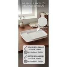 Ness Global 2'li Set Silikon Dokulu Kaydırmaz Tabanlı Beyaz Plastik Sunum Tepsisi (35X28 cm & 45X35 Cm) – Pratiki Şık ve Güvenli Servis Seti