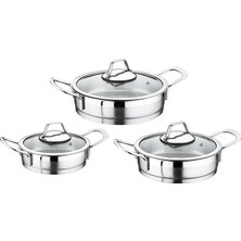 evimsaray Evim Saray 6 Parça Luna Omlet Set Yumurta Sahanı Çelik Malzeme 16 cm Gümüş Renkli Ergonomik Tasarım