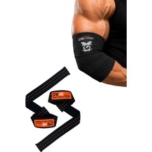 DEX SUPPORTS Pro Lifting Straps Turuncu + Elbow Wraps Siyah 2'li Paket