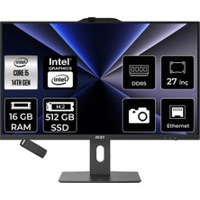 MSI Msı Pro AP272P Intel Core I5 14400 16GB Ram 512GB SSD UHD Graphics 27" Full Hd (1920X1080) Freedos 14M-867XEUP308 Siyah All In One Bilgisayar + Per4 USB Bellek