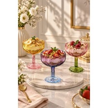 Yzhome 3 Lü Renkli Cam Ayaklı Magnolya Kasesi Tatlı Sunumluk Kase Dondurmalık Magnolia 230ML