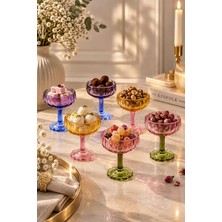 Yzhome 6 Lı Cam Ayaklı Renkli Kahve Yanı Lokumluk Kahvaltılık Kase Sunumluk Reçellik 50ML