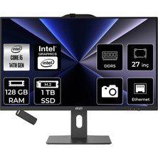 MSI Msı Pro AP272P Intel Core I5 14400 128GB Ram 1tb SSD UHD Graphics 27" Full Hd (1920X1080) Freedos 14M-867XEUP357 Siyah All In One Bilgisayar + Per4 USB Bellek