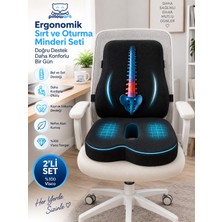 Pillowart %100 Visco Sırt Bel ve Oturma Minderi 2’li Set – Ergonomik Kuyruk Sokumu Destekli Ofis ve Araç Minderi