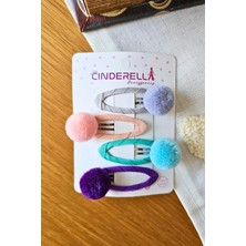 Cinderella 4'lü Pastel Tonlar Ponponlu Kız Çocuk Bebek Çıtçıtlı Toka Seti - Sevimli Çıt Çıt Klipsli Saç Tokası