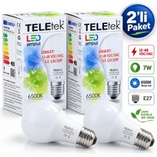 Teletek  12-48 Vdc/vac 7W LED Ampul E27 6500K Beyaz Işık 2'li Paket – Karavan, Tekne, Akü ve Güneş Enerjisi Sistemleri Için