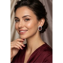 BB Bridal Boutique Taşlı Küpe Choker Tasma Gümüş Kaplama Kına Küpe Abiye Küpe Oval Küpe 2,5 cm