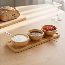 Astera 3'lü Bambu Standlı Yuvarlak Cam Sosluk Çerezlik Seti 20X6.5 cm