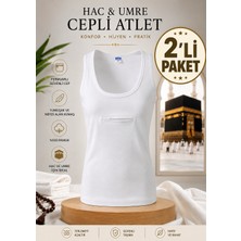 GÜLİSTANHAC 2 Adet Cepli Atlet - Hac-Umre Için Uygun, Pamuklu Fermuarlı Beyaz Cepli Atlet