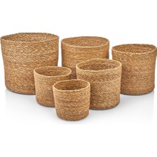 Astera 6'lı Yuvarlak El Yapımı Hasır Rattan Saksı ve Sepet Organizer Seti