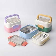 Astera 1010 ml Paslanmaz Çelik Bölmeli Kulplu Yemek Kabı Lunch Box 1 Adet Mavi