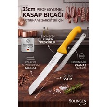 Solingen Profesyonel Kasap Bıçağı - Paslanmaz Çelik Ergonomik Saplı Et Kesim ve Yüzme Bıçağı ( 35CM )