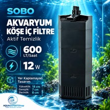 Sobo Akvaryum Köşe Iç Filtre - Aktif Temizlik - 600 Lt/saat - 12W - Yer Kaplamayan Tasarım - Siyah