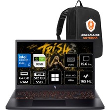 Acer Nitro V 15 Intel Core 5 210H Rtx 3050 6gb 65W 64GB Ram 512GB SSD 15.6" Full Hd (1920X1080) 165Hz WIN11 Home NH.QUBEY.001P338 Gaming Laptop + Per4 Çanta