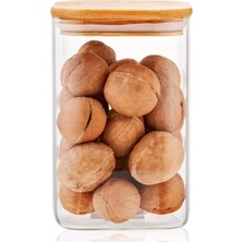 Astera 1100 ml Bambu Vakum Kapaklı Borosilikat Cam Erzak Kavanozu 10X17 cm