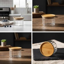Astera 200 ml Çizgili Bambu Kapaklı Borosilikat Cam Saklama Kavanozu