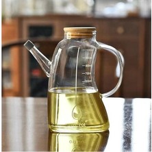 Astera 1000 ml Bambu Kapaklı Borosilikat Cam Yağlık Sürahi Ölçü Kabı