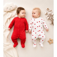 Bulut Anne ve Çocuk 2'li %100 Pamuk Raporlu Kalp ve I Love Mom Yazılı Kız Bebek Tulum Patikli Çıtçıtlı 0-3 / 3-6 Ay