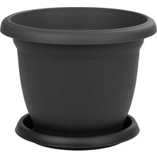 Toxa 22 Litre Tabaklı Mat Antrasit Gri Büyük Boy Yuvarlak Plastik Saksı Villa No9 Ø42X31CM