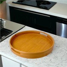 Astera 35 cm Yuvarlak Bambu Ahşap Servis Tepsisi 35X35X6 cm