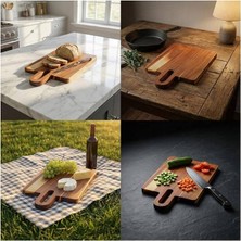 Astera Akasya Ahşap Saplı Dikdörtgen Kesme Tahtası Sunum Tepsisi 30X18 cm