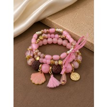Dore Collection Pembe Boncuk Detaylı Çok Sıralı Ithal Bileklik